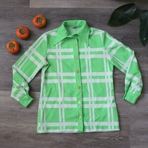 Vintage 70's yellow green dagger collared button down